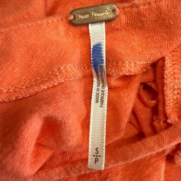 FREE PEOPLE Halter Crop Tank Top Women S Coral Orange Linen Blend Open Back Boho - Picture 6 of 9